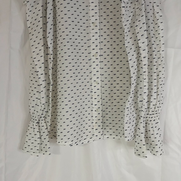 MUD PIE CLARISSA COLD SHOULDER BUTTON-DOWN TOP WHITE Blue Small NWT - Picture 5 of 8